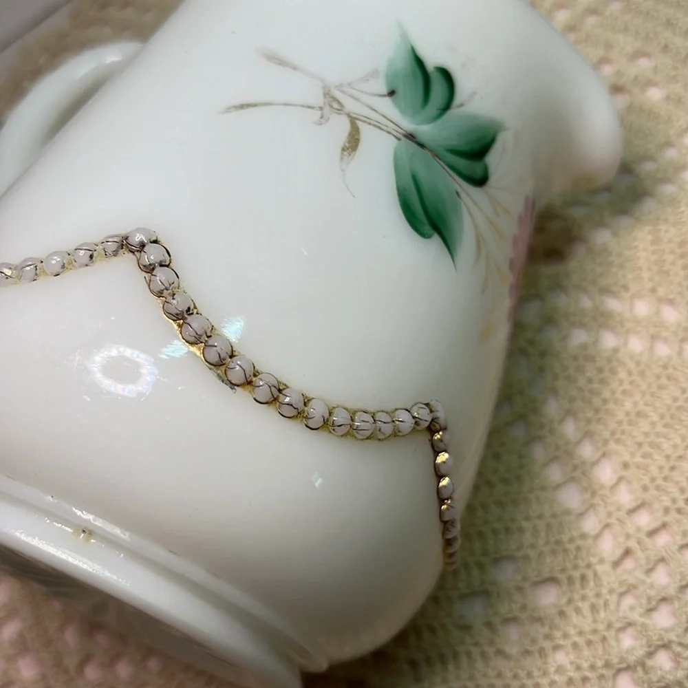1960s Vintage Heisey Bead Swag Opal Milk Glass Creamer #1295